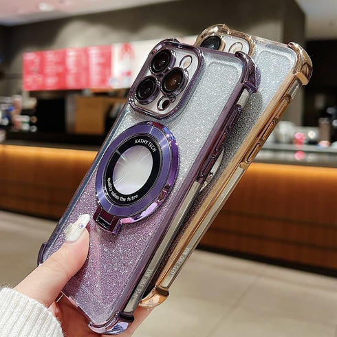 aowner for iPhone 13 Pro Max Glitter Case, Compatible with MagSafe, 120°Invisible Kickstand & Magnetic Ring Holder, Military Grade Shockproof Bump...