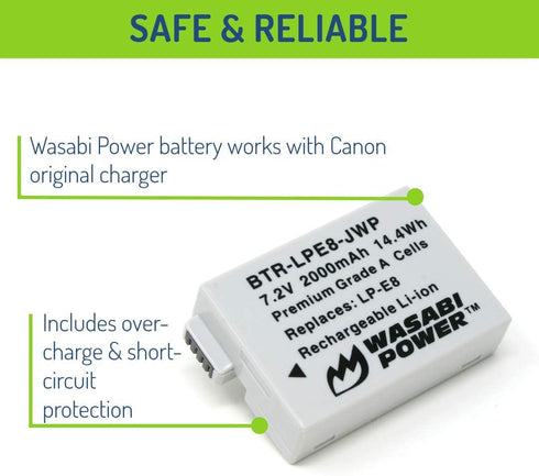Wasabi Power Battery for Canon LP-E8 and Canon EOS 550D, EOS 600D, EOS 700D, EOS Rebel T2i, EOS Rebel T3i, EOS Rebel T4i, EOS Rebel T5i...