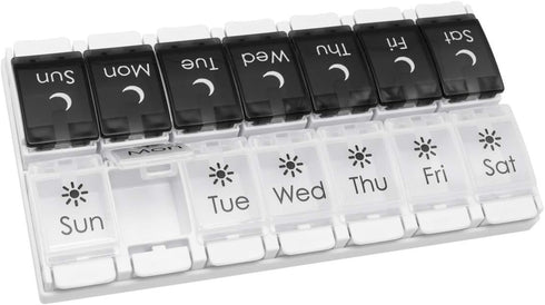 EZY DOSE Push Button (7-Day) Pill Case, Medicine Planner, Vitamin Organizer, 2 Times a Day AM/PM, Removable Trays, Large Compartments, Arthritis F...