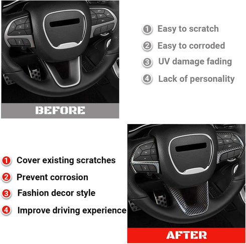 Carbon Fiber Steering Wheel Trim for for Dodge Durango 2014-2021, Dodge Charger Challenger 2015-2021, Jeep Grand Cherokee SRT8 2014-2021 Steering ...