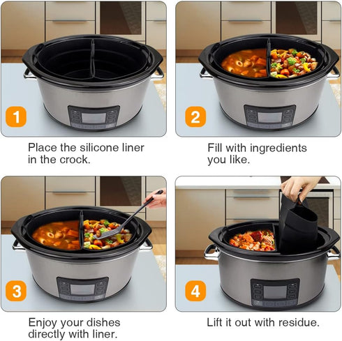ChefAid Slow Cooker Divider Liners with Handle, 100% Silicone Reusable Slow Cooker Liners Compatible with 6-8 Quart Oval or Round Slow Cooker, Fit...