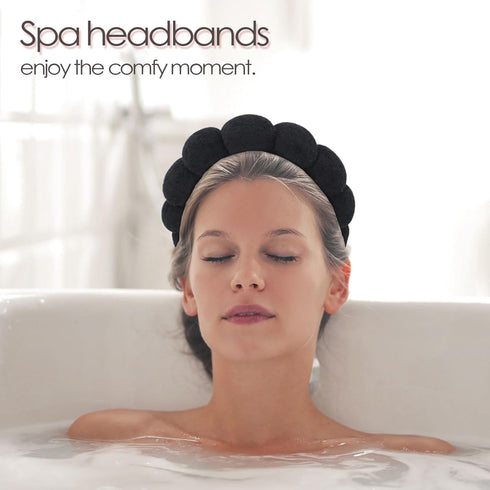 Skincare Headband for Washing Face, Terry Cloth Spa Headband for Women, Puffy Makeup Headbands for Face Washing, Skin Care, Mask (Black and Pink, ...