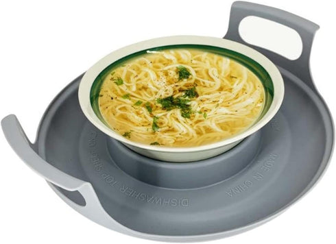 Microwave cool plate and spillover caddy with handles. For bowls, plates and microwave meals. BPA free...