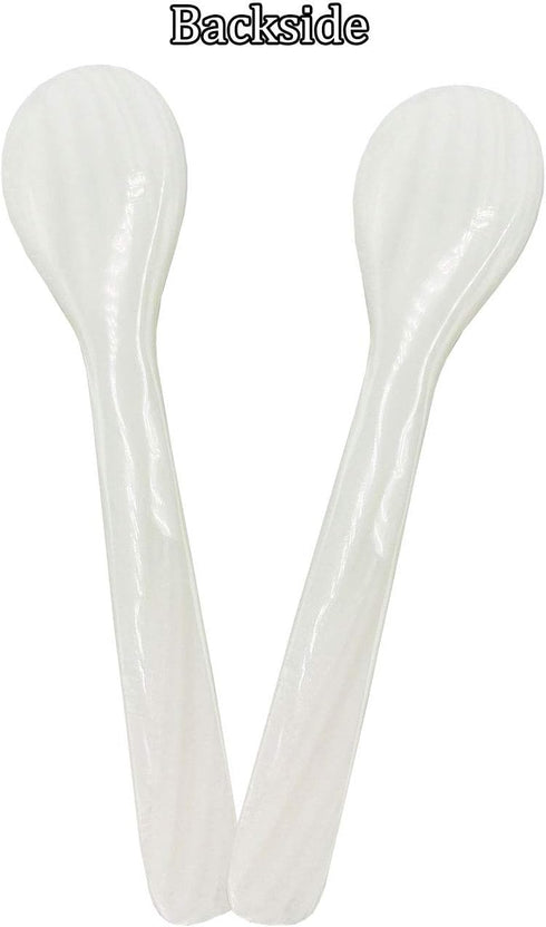 2 Pack 4.73inch Caviar Spoons Handcraft Mother of Pearl MOP Caviar Spoon W Round Handle with One Plastic Storage Box - White, Style D...