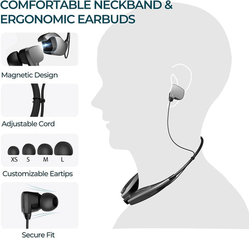 Neckband Headphones, Around The Neck Bluetooth Headphones w/Noise Cancelling Microphone, Bluetooth Headset w/ 22hrs Playtime, Neck Earphones Stere...