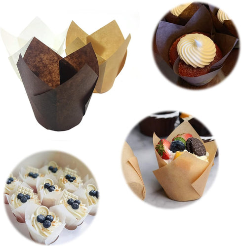 Standard Tulip Baking Cups, Unbleached Greaseproof Muffin Cupcake Liners, 50-count (White)...