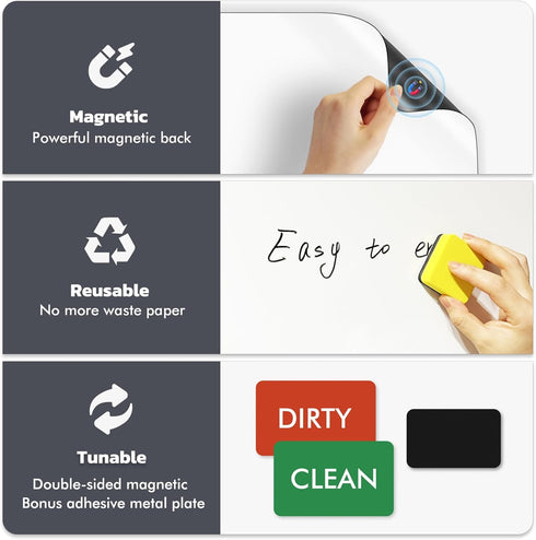Magnetic Whiteboard Fridge Dry Erase Board: HOMiDEK Small Magnetic White Board for Refrigerator with Clean Dirty Magnet for Dishwasher, 4 x Marker...