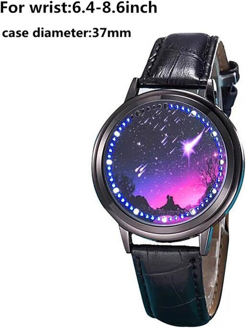 LED Touch Screen Watch Unique Cool Watch Meteor Shower/Wish Tree Brain/Universe Milky Way/Simple Black Dial Watch with Soft Leather Strap Black Ba...