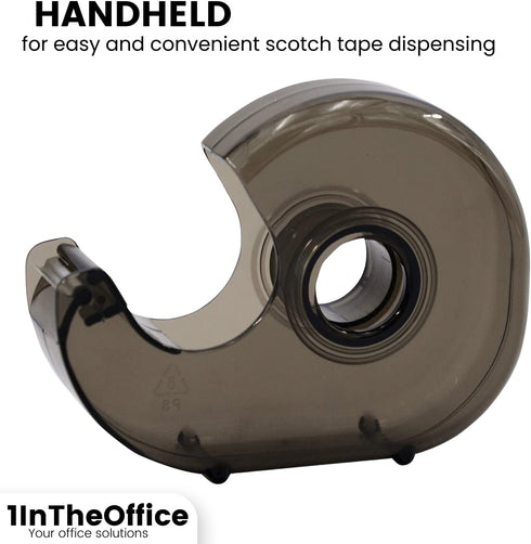 1InTheOffice Tape Dispenser Handheld, Refillable Hand held Tape Dispensers 1” Core, Translucent, Smoke/Plastic 6 Pack...