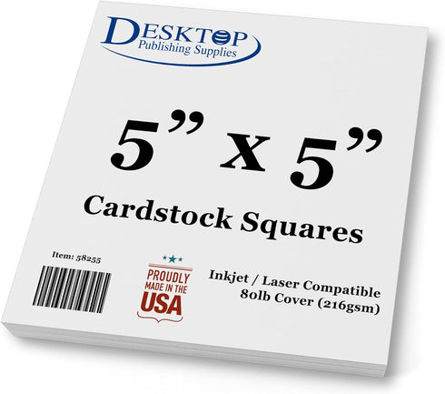 White Cardstock Squares - Square Card Stock Paper - Thick 80lb Cover - For Spin Art Refill, Scrapbooking, Invitations, & Crafts (5" x 5", 100 Pack...