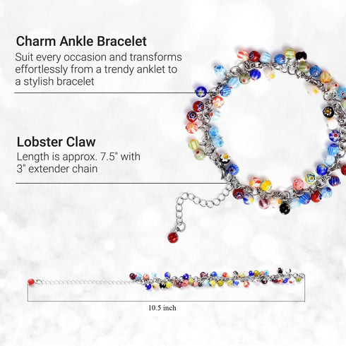 Shop LC Charm Ankle Bracelets for Women - Adjustable Murano Style Charm Bracelet - Beach Fashion Foot Jewelry Beaded Anklet in Stainless Steel Boh...