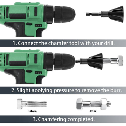 1/4" Hex Shank Deburring External Chamfer Tool, Remove Burr Tools with Tungsten Carbide Blade for Repairing Damaged Bolts 3/16"- 1" (5mm-25mm)...