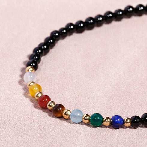Jewever 7 Chakra Beaded Choker Necklace for Women Black Agate Healing Crystals and Gemstones Meditation Yoga Balance Jewelry...