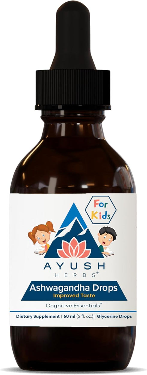 Ayush Herbs Ashwagandha Drops for Kids & Adults - Alcohol-Free Ashwagandha Drops, Calming Daily Supplement for Calm Focus with Organic Ashwagandha...
