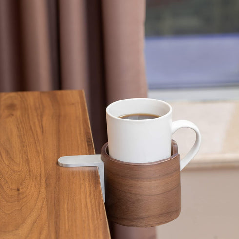 urbanplus Desk Cup Holder, Anti-Spill Walnut Wood Cup Holder for Desk with Aluminium Clamp, Office Desk Accessories, Gaming Desk Accessories, Comp...