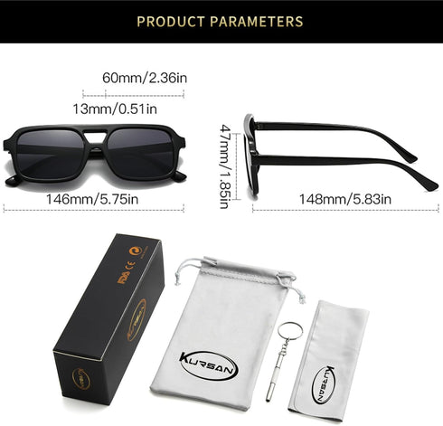 Retro Square Aviator Sunglasses for Women Men Vintage Trendy Rectangle 70s Sun Glasses...