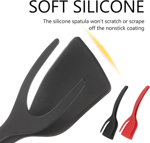 Kisangel 2pcs 2 in 1 Spatula and Tongs Kitchen Spatula Tongs Egg Flipper Spatula Tongs Cooking Utensils(Red, Black)...