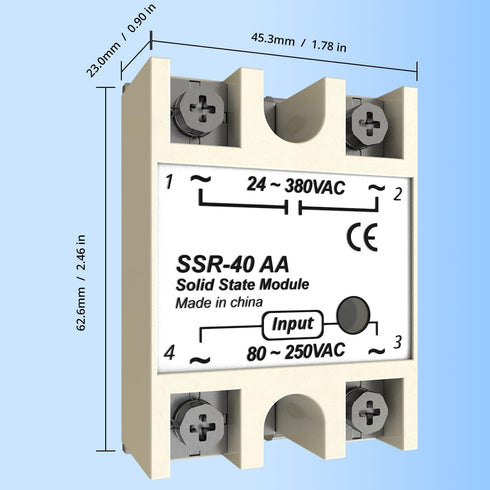 SSR-40AA Solid State Relay AC to AC Single Phase Input 80-250V AC to Output 24-380V AC 40A 2PCS...
