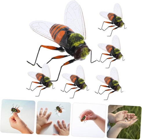 6pcs High Simulation Insect Bee Figure Bee Garden Statues Bee Ornament Realistic Bee Educational Plaything Insect Model Cake Topper Bees Fake Toy ...
