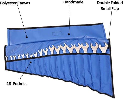 18 Pocket Wrench & Tool Roll Up Pouch Organizer Bag Handmade Waterproof PVC Laminated Ballistic Polyester Canvas for Craftsman Gear Drive Users Re...