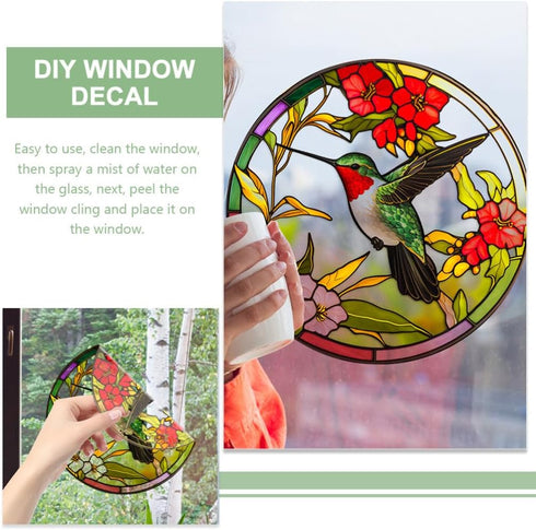Stained Glass Hummingbird Window Clings Anti-Collision Window Decals Summer Window Stickers Static Clings Birds Strikes on Window Glass Non Adhesi...