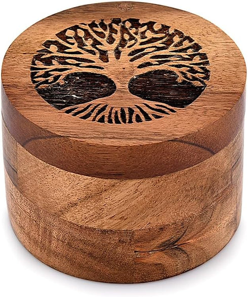 Acacia Wood Spice Cellars Box with Lid for Kitchen, Countertop, Round Storage Box for Spices (3.5" x 3.5" x 2.5")...