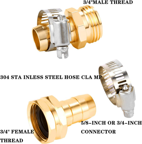 Garden Hose Repair Connector with Clamps, Fit for 3/4 Inch or 5/8 Inch Male and Female Garden Hose Fittings, 2 Set...