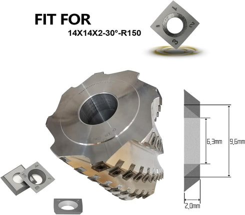 Square 14mm Carbide Inserts Cutters Knives Replacement 14x14x2mm 6 Inches Radius with Screws for Grizzly T21348 and Woodworking Spiral Helical Pla...