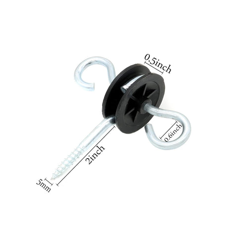 2 Rings Electric Fence Screw-in Gate Handle Anchor,Wood Post Screw-in Insulator, Black (4)...