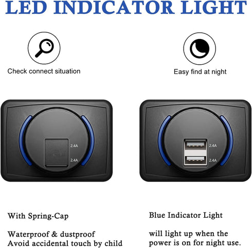 2 Pack 4.8A Dual USB Car Charger Socket with Indicator RV USB Outlet 12V 24V for Car Boat Vehicle Bus ATV (Surface Mount Installation)......