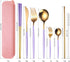 AARAINBOW 8 Pieces Stainless Steel Flatware Set Portable Reusable Cutlery Set Travel Utensils Set Including Chopsticks Knife Fork Spoon Straws Cle...