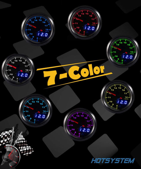 7 Color Voltmeter Volt Gauge Kit 8 to 18 Volt Pointer & LED Digital Readouts 2-1/16" 52mm Black Dial for Car Truck...