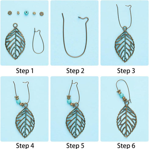 SUNNYCLUE 1 Box DIY 9 Pairs Metal Hollow Bohemian Vintage Dangle Earrings Jewelry Making Starter Kit Alloy Green Patina Tree Leaf Coin Sea Horse C...