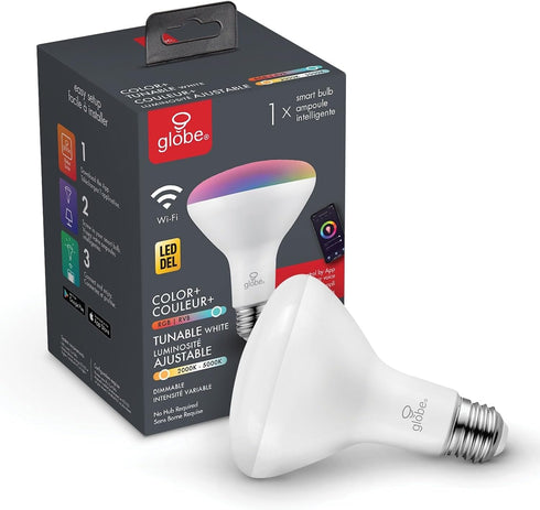 Globe Electric Wi-Fi Smart 10 Watt (65W Equivalent) Multicolor Changing RGB Tunable White Frosted LED Light Bulb, No Hub Required, Voice Activated...