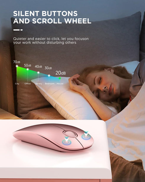Bluetooth Wireless Mouse - (BT5.1+USB) Dual Connectivity, Quiet Click, Low Power, and 1600 DPI, Portable Cordless Mouse for Mac, Laptop, MacBook P...