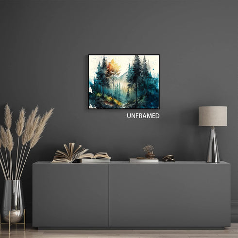 Watercolor Forest Poster,Green Trees Wall Art,Nature Serenity Watercolor Landscape Mountain Canvas wall art,Modern Botanical wall art.16x24 inch U...