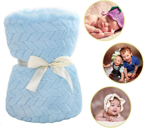 Baby Blanket Flannel, Cozy Throw Blankets for Newborn Infant and Toddler, Super Soft and Warm Receiving Baby Blanket for Crib Stroller (Blue 25 * ...