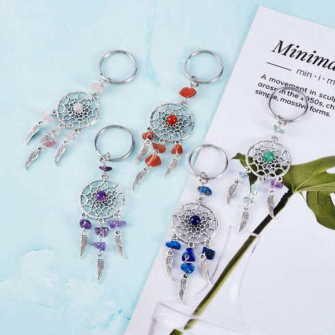 KISSITTY 30-Pieces Dream Catchers Gemstone Charm Pendants Handmade Dangling with Mixed Color Natural Chip Gemstone 107mm Filigree Ethnic Ornament ...
