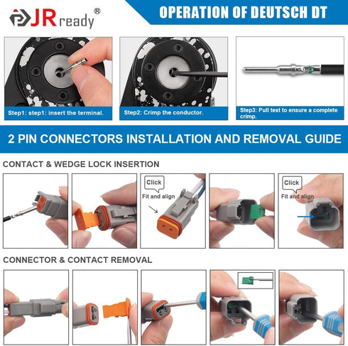 JRready Deutsch Connector 2 Pin Connector Kits with 16 Solid Contacts(14-20AWG),ST6328-2 DT Series Waterproof Connector 2 Pin 5 Set and Deutsch Pi...