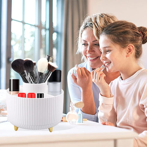 Makeup Brush Organizer,With A Stainless Steel Makeup Sponge Holder,360° Rotating Makeup Organizer,5 Slot Makeup Brushes Cup,Cosmetic Storage,Desk ...