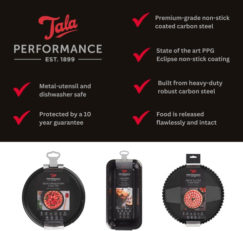 Tala Performance, 20cm Springform Round Cake Tin, Professional Gauge Carbon Steel with Whitford Eclipse Non-Stick Coating, Loose Base, Easy Releas...