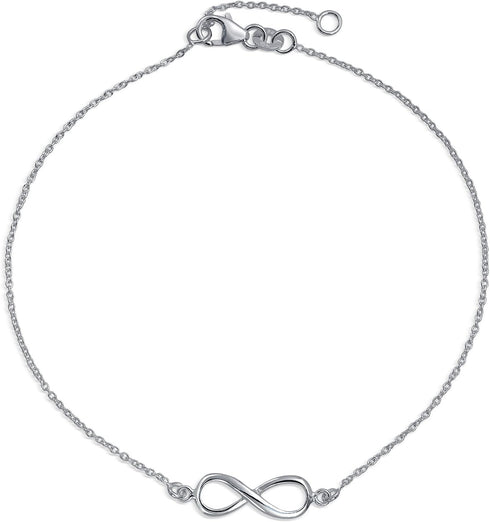 Bling Jewelry Romantic Heart Infinity Figure Eight Love Knot Charm Double Anklet Link Ankle Bracelet For Women .925 Sterling Silver Adjustable 9 T...