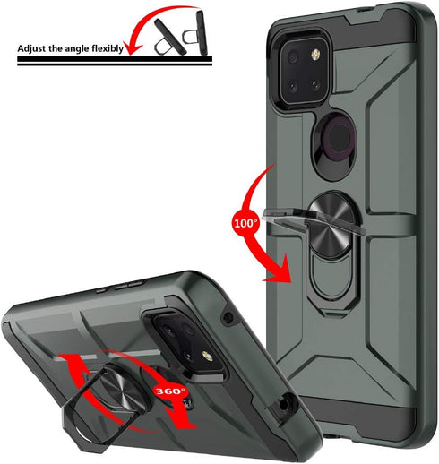 for T-Mobile Revvl 5G Case with 2 Tempered Glass Screen Protector, Full Body Hybrid Hard PC Soft TPU Rotating Kickstand Ring Military Grade Shockp...