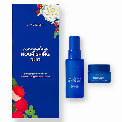 AAVRANI Everday Nourishing Duo - Purifying Oil Cleanser 1oz Hybrid Daily Cleanser Makeup Remover, and Moisturizing Hydra-Cream, Hydrating Daily Mo...