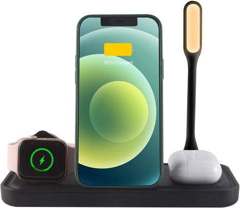 Fast Wireless Charger 4 in 1 Wireless Charging Station with Fill Light for Qi-Enabled Mobile Phones,Wireless Earbuds and iWatch,Black......
