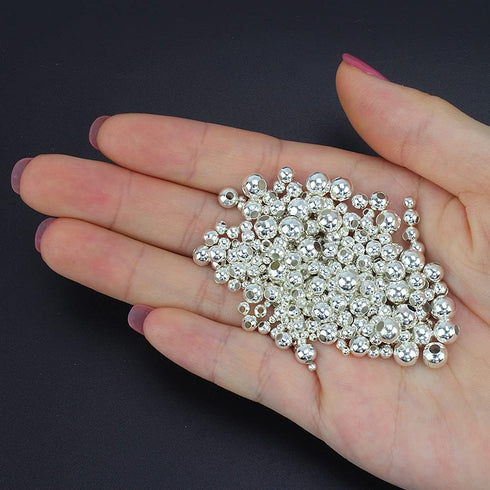 LolliBeads (R) Silver Plated Smooth Round Metal Beads Assorted Size Jumbo Pack 2100 pcs...