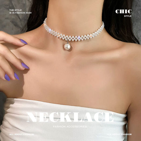 Jeairts Pearl Choker Necklace Silver Crystal Short Necklaces Row Pearl Pendant Necklace Jewelry for Women and Girls...