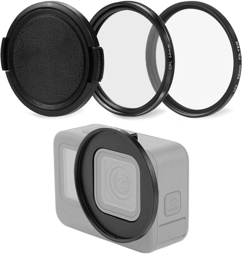 PULUZ 52mm UV + CPL Lens Filter Adapter Ring for GoPro HERO11 Black / Hero11 Black Mini / HERO10 Black / HERO9 Black Camera Lens Adapter Ring Came...