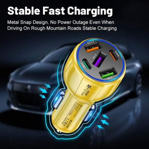 5-Port 75W USB C Car Charger, PD30W & QC3.0 Fast Charging Cigarette Lighter USB Charger Adapter for iPhone/Android/Samsung/iPad (Yellow)......
