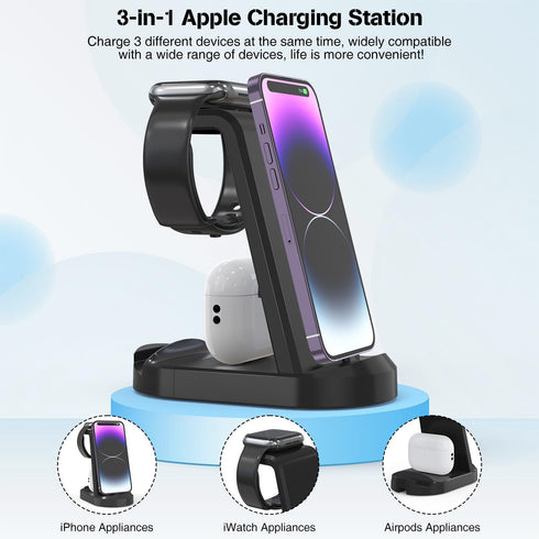 3 in 1 Charging Station, 25W Fast Charger Station Stand for iPhone 14/13/12/11/Pro/Max and Apple Watch,Charging Stand Dock for AirPods,Charger Mul...